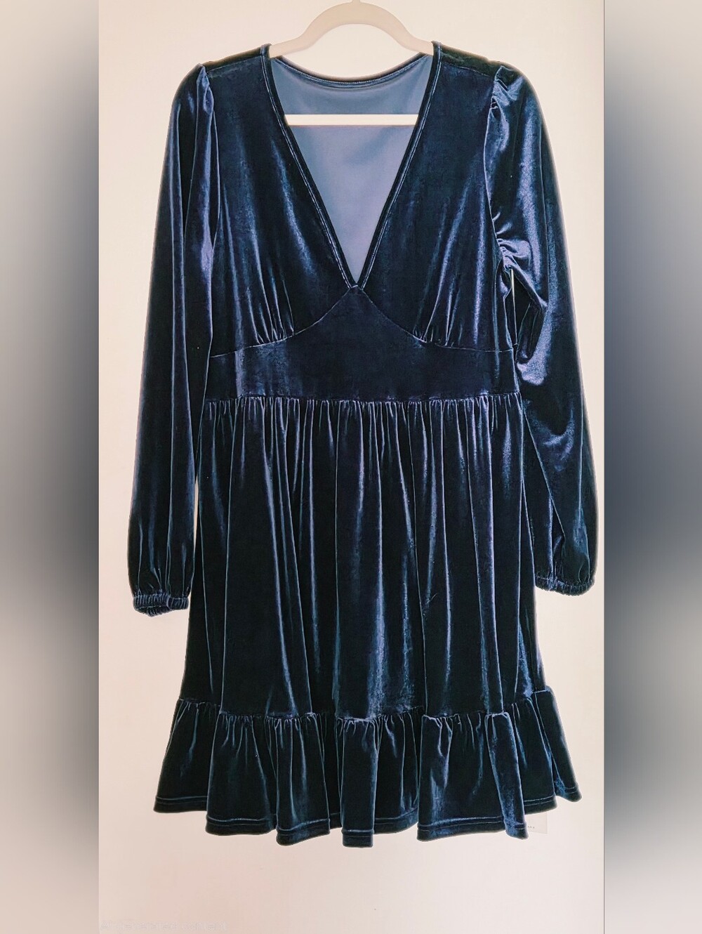 HALARA Womens Velvet Long Sleeve Dress in Deep Blue